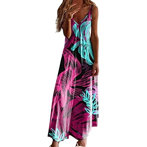 VEMOW Vestido Largo Sin Mangas Estampado de Moda Retro Talla Grande Cover