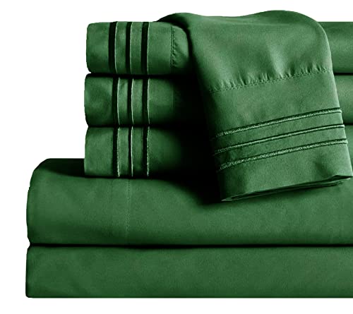 Image of Mocassi Bed Sheet Set - Luxury Hotel 1800 Premier Bedding Sheets & Pillowcases - Ultra Soft Breathable & Cooling Bed Sheets - Deep Pocket - Wrinkle Resistant - 4 Piece - Cali King, Hunter Green