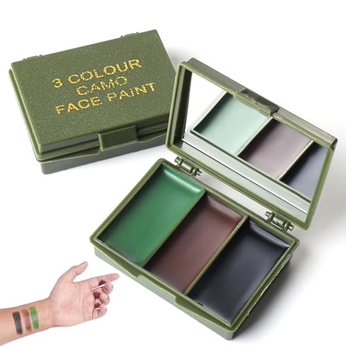 ZIOYANE 1 kit de maquillage camouflage, 3 couleurs crème avec miroir pour entraînement militaire ou jeux CS équipement militaire de camouflage forêt (marron, vert, noir)