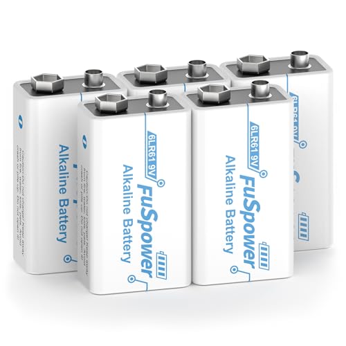 Image of 9V Batteries for Smoke Detector: Alkaline Fire Alarm Battery 5 Pack - Long Lasting Power for Guitar Pedals Microphone Multimeter - 10 Years Shelf Life for Emergency Preparedness