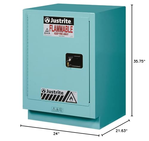 Image of Justrite Acid Corrosive Storage Cabinet - 15 Gallon 1 Door Manual Close Chemical Storage Cabinet with ChemCor Coating - 22 inch x 36 inch x 24 inch - Made in The USA - Light Blue - 8825122