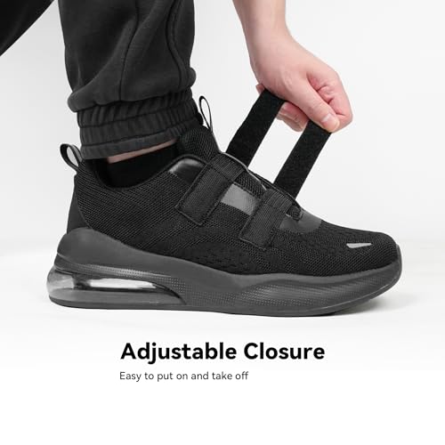 Image of Men's Walking Shoes Wide Waterproof Slip on Sneakers Hook and Loop Mesh Lightweight Comfortable Running Tennis Shoes