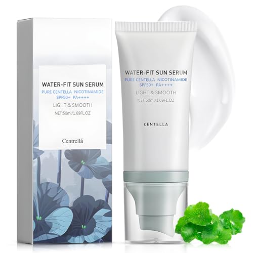 Centella Sunscreen, Crema Solare Viso SPF50+PA++++, Crema Solare Coreana, Una crema solare Idratante, Waterproof, Non Grasso, Forte Protezione UV per Tutti i Tipi di Pelle
