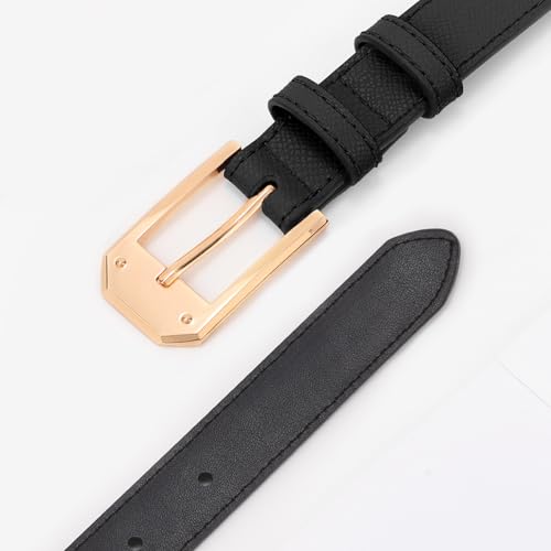XZQTIVE Women's Thin Leather Belts Ladies Skinny Black Belts for Jeans Dress Pants Trendy Waist Belt with Gold Buckle2