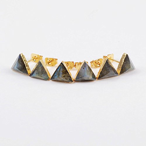 Zengori 1 Pair 8Mm Triangle Gold Plated Natural Labradorite Stones Faceted Post Stud Earrings G1300 #TOP1
