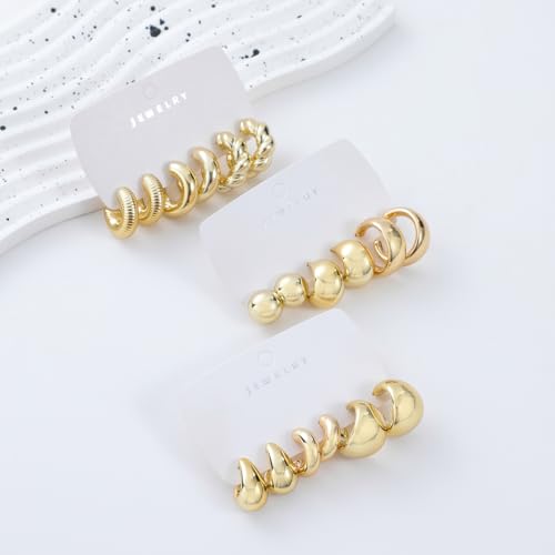9 Pairs Chunky Gold Earrings Set for Women Trendy Lightweight Gold Plated Hoop Earrings Hypoallergenic Jewelry3