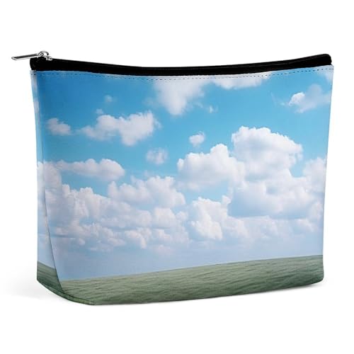 Bolsa de maquillaje, bolsa de viaje para cosméticos, bolsa de aseo portátil con diseño de nubes blancas y cielo, bolsa de gran capacidad con cremallera, estuche organizador de maquillaje, bolsa de ase
