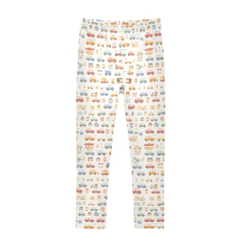 KLL Cartoon Cars Collection Little Girls Cotton Pants Soft High Waisted Activewear Exercise