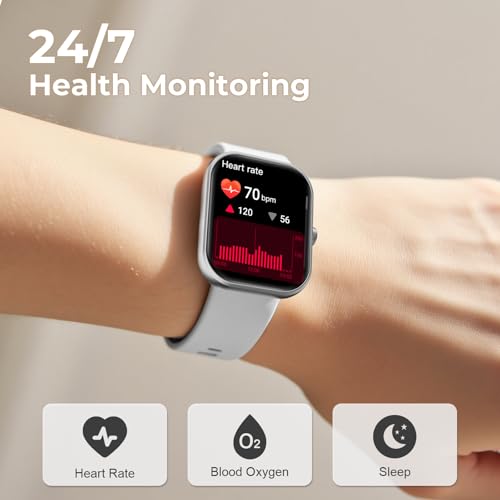 Image of Smart Watch for Men Women, 1.83 inch HD Touchscreen Fitness Watch with Bluetooth Call&Message Notifications, 110+Sport Modes, 24 /7 Heart Rate /Sleep Monitor, IP68 Waterproof Fitness Tracker, Hot Silver