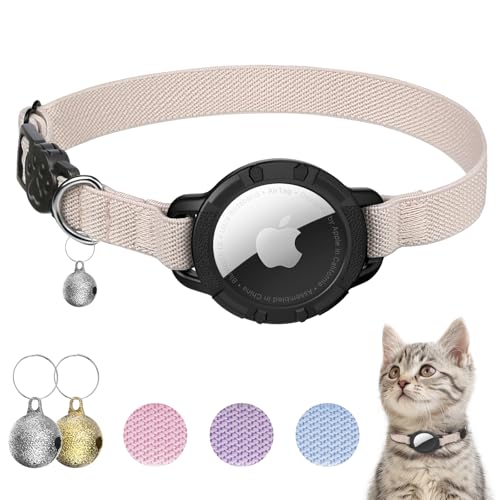 Collier pour chat AirTag, collier extensible pour chaton avec support pour Apple Air Tag et clochette, design détachable ultra élastique avec suivi GPS pour...