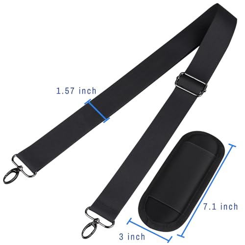 Alfheim 56 inch Adjustable Shoulder Strap with Metal Swivel Hooks, Universal Replacement with Non-Slip Detachable Padded for Laptop Messenger Bag/Shoulder Bag/Briefcase,Black2