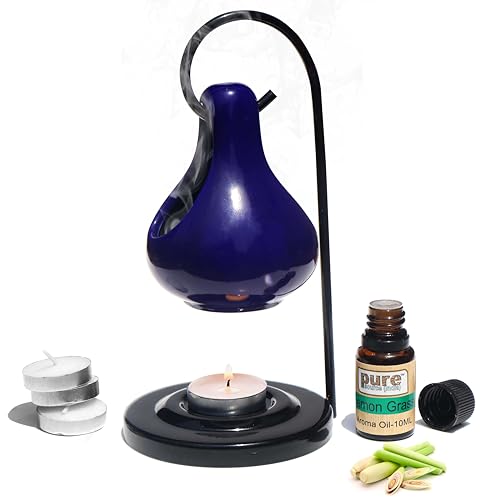 Image of Pure Source India Aroma Set with 10 ML Aroma Oil Lemon Grass and 4 Tea Light Candles, and Rose Aroma Fragnance (Blue)