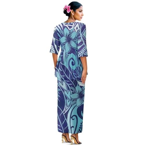 Hawaiian Flower Print Women Ruffle Top Long Skirts Set Half Sleeve Top High Waist Maxi Skirts for Party, Wedding2