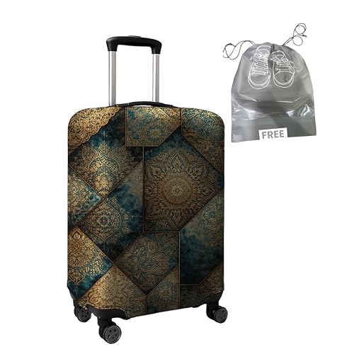 Image of WanderWraps Spendex Polyester Protective Luggage Cover | Hard Luggage Trolley Bag Cover | Washable | Dust Proof | Stretchable | M - 24 inch | Royal - Printedd