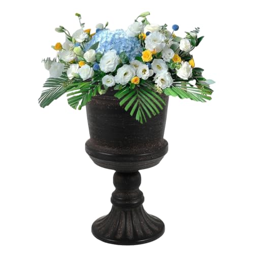 DOITOOL Classic Urn Planter, Rustic Metal Vase Wedding Centerpieces Vase Flower Vase Bowl for Wedding Party, Anniversary Ceremony Decoration (Black)