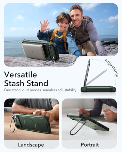 Image of ESR for iPhone Air Case with Stand, 23ft Military-Grade Drop Protection, Camera Control, Shock-Absorbing iPhone 17 Air Rugged case, Compatible with MagSafe Accessories, Cyber Series, Green