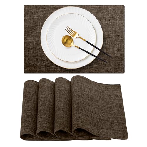 PinnWaa Set de Table en Tissu Lin de Coton, Lot de 4 Double Face Imperméables Antidérapants Résistants à la Chaleur Sets de Table pour Table à Manger,...