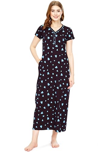 Image of ZEYO Women's Cotton Heart Printed Maxi Long Nighty for Women Stylish 5830