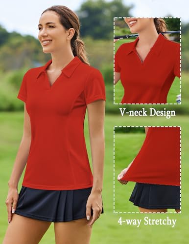 Image of PINSPARK Womens Golf Shirt Short Sleeve Polo V-Neck Quick Dry Tennis Tops | Moisture-wicking Breathable Fabric, Classic Collar, Slim Fit, Ideal for Golf Tennis Pickleball Casual