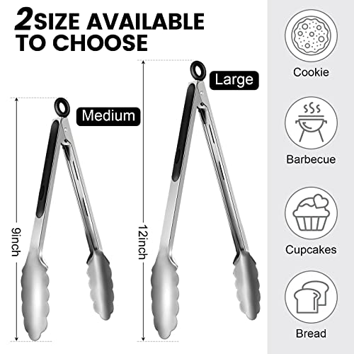 24 Pcs Stainless Steel Kitchen Tongs Metal Locking Tongs For Cooking 9 Inch 12 Inch Silicone Non-Slip Grip Grilling Cooking Tongs Locking Food Tongs For Serving Bbq Salad Kitchen Utensils #TOP1