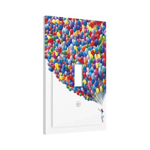 Decorative Switch Covers Plate Girl Holding Colorful Balloons 1 Gang Wall Plate Oversized Single Toggle Wall Cover Plate Jumbo Electrical Light Switch Plate Faceplate for Bedroom Decor
