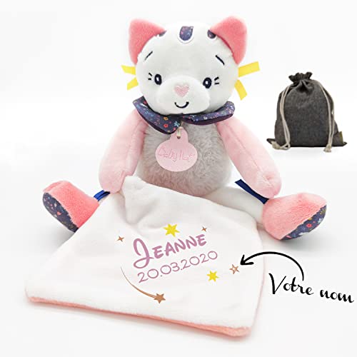 Doudou personnalisé avec Un prénom - Peluche Chat Rose Personnalisable pour Enfant - Cadeau de Naissance, Anniversaire, bébé, Fille (Étoile) Cover