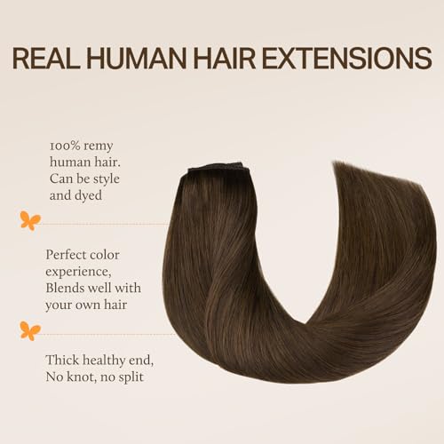 Image of DOORES Wire Hair Extensions Chocolate Brown 20 Inch 110 g Remy Human Wire Hair Extensions Invisible Transparent Line Adjustable Hairpieces Secret Straight