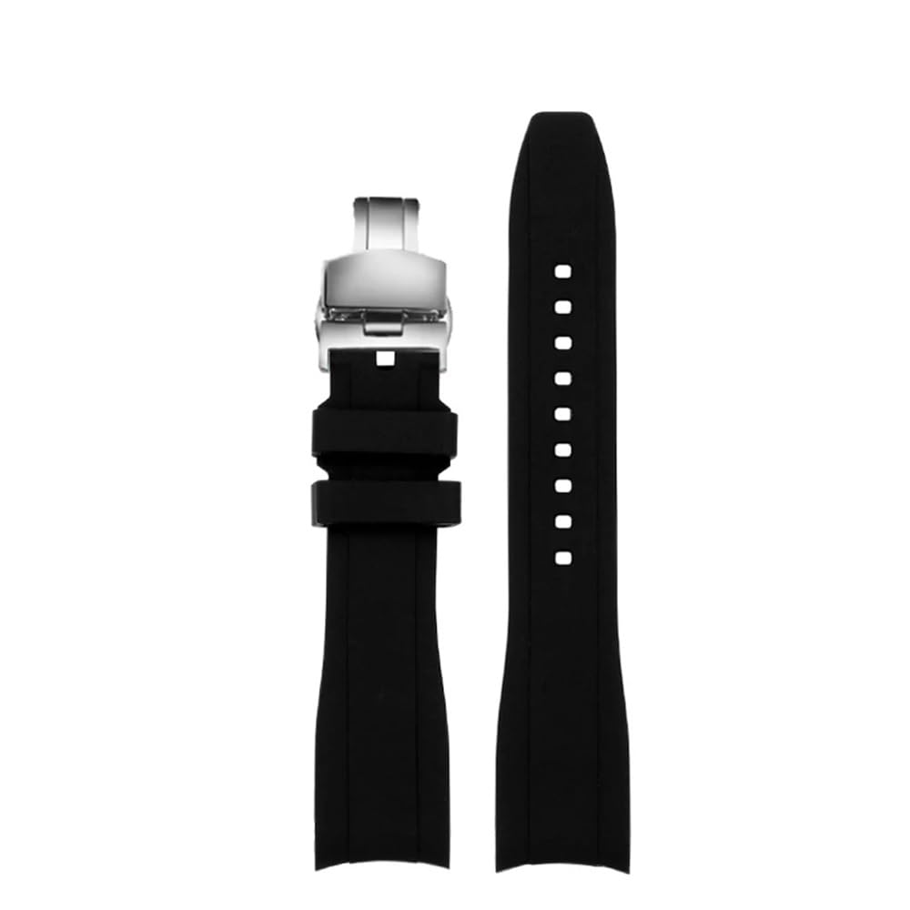 AMAUPCKCA Curved End Silicone Rubber Watch Strap Men For Rolex Water Ghost For Seiko For Citizen For Tissot 20mm 22mm Universal Wristband(Black silvery,22mm)