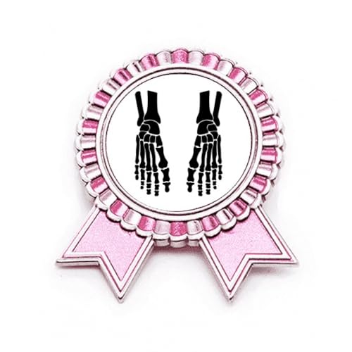 Broche squelette pied humain noir et médaille de prix en métal taille M