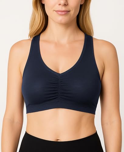 Sexy Basics Women's Cotton Spandex Racer Back Bra | 4 Way Stretch Pullover Workout Sport Bras (Multi-Pack)2