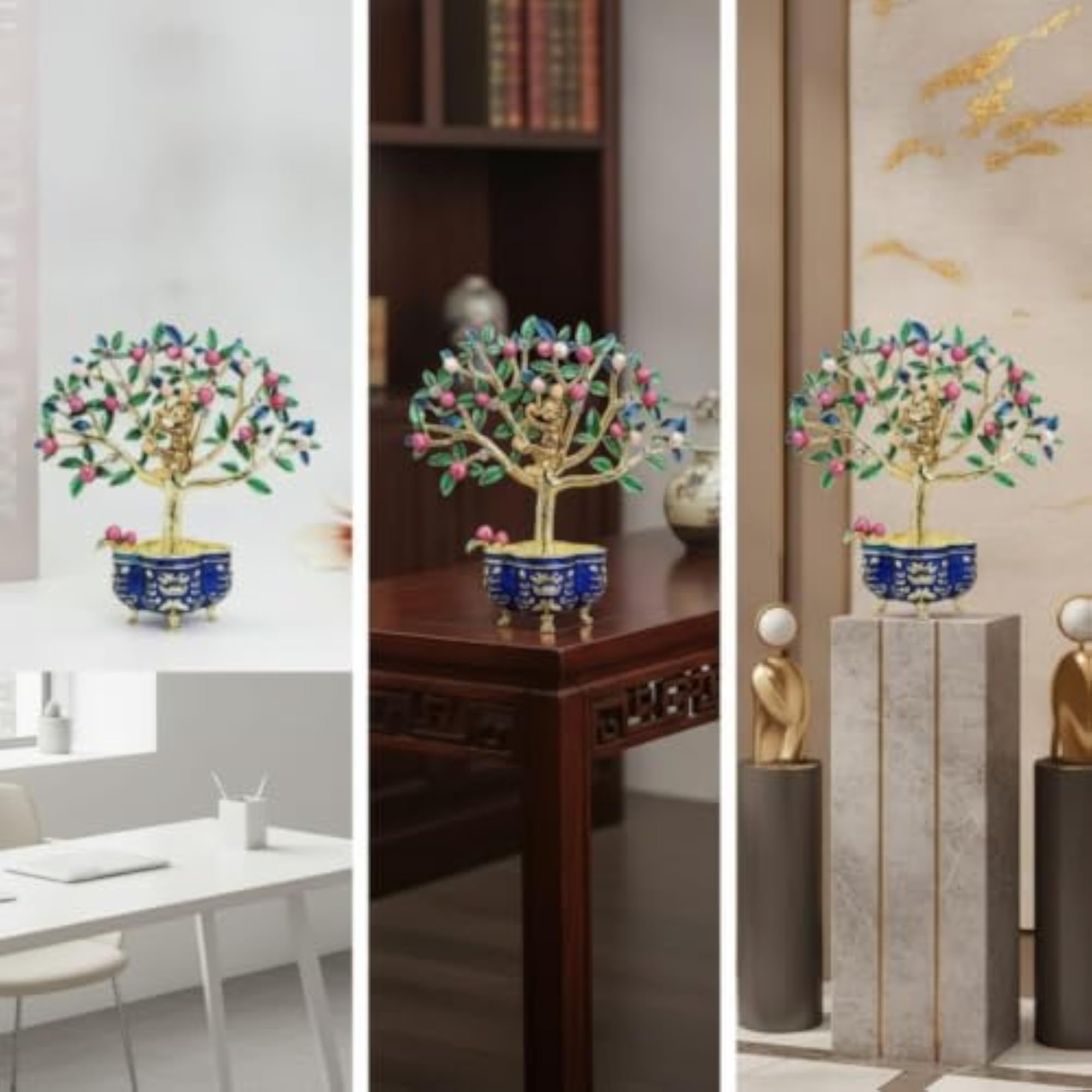 Decorative Peach Tree with Monkey, Hand-Finished
