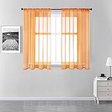 CUTEWIND Sheer Curtains Orange 45 inch Length Rod Pocket Solid Smooth Soft Sheers Voile Cafe Window...