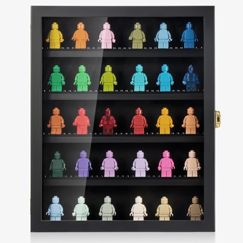 Image of TJ.MOREE 5 Tier Minifigure Display Case for Collectibles Wall Mount Black | 11 x 13.4 inches, Adjustable Shelves, Holds Up to 40 Mini Figures