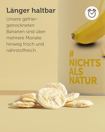 BUAH® Gefriergetrocknete Bio Bananen | Bananen Chips Als Snack Oder Für Smoothies | Idealer Süßigkeiten Ersatz | Vegan & ohne Zuckerzusatz | 210g