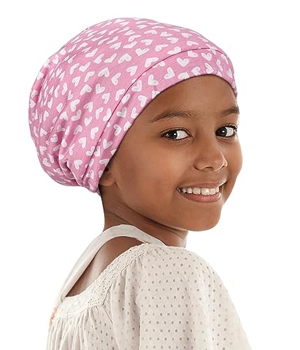 Alnorm Curly Hair Sleeping Cap for Kids Slouch Baggy Hat Jersey Beanie Light Pink