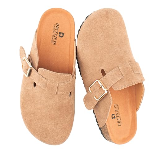 Women's Genuine Suede Clogs with Good Traction, Arch Support, Perfect for Wide Feet & Wearing Without Socks Outdoors Taupe