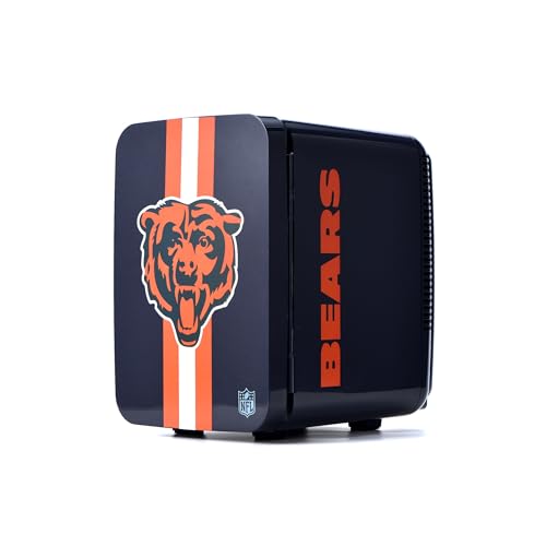 Image of Ukonic NFL Chicago Bears 15-Can Mini Fridge 10L - AC /DC Powered, Official Team Colors & Logo, Portable Cooler for Tailgates, Home, Office, or Car