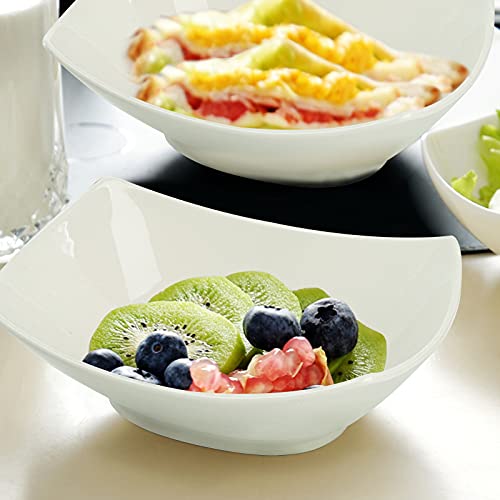 Cedilis 4 Pack Porcelain Serving Bowls, Rectangular Ceramic Salad Bowls, White Side Dishes For Veggie, Potatoes And Fruits, White, 27Ounce #TOP6