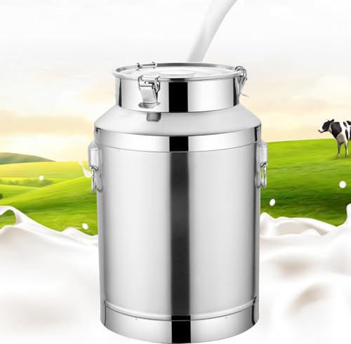 HEFJIAYCIQ Milk Cans, Stainless Steel Milk Transport Silicone Seal Barrels, Metal Bucket Container for Wine Water Rice Cereal Grain for Kitchen Restaurant,Silver,64L/16.8Gallon