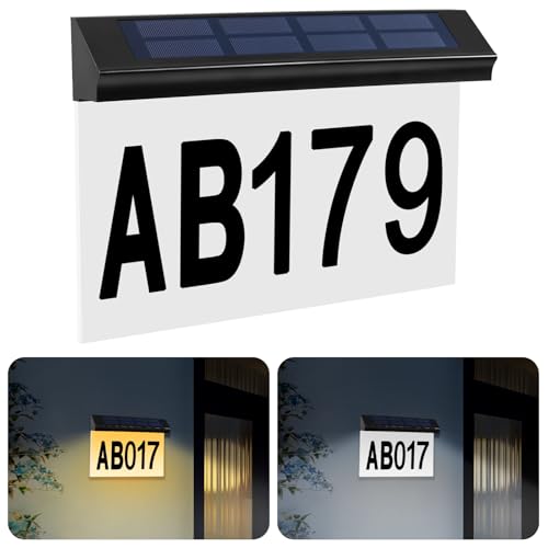Lámpara solar con número de casa, luz blanca y luz cálida, IP65, resistente al agua, número de casa solar con letras y números, montado en la pared, lámpara para exteriores