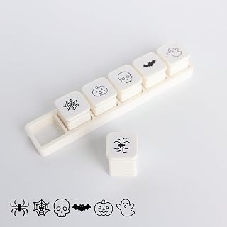 Mini Halloween Stamp Set – 6-in-1 Self-Inking Stamp Kit with Black Ink for Holiday Crafts, Journals, Scrapbooking – Spider, Web, Skull, Pumpkin, Bat, Ghost – 0.33" Micro Stamps for Teachers & Planners