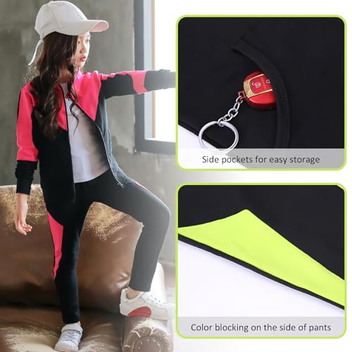 SXSHUN Mädchen Trainingsanzug Kinder Jogginganzug Sportanzug Zweiteiliges Bekleidungsset Freizeit Anzug Sportjacke&Sweathose, Rosa, 104-110