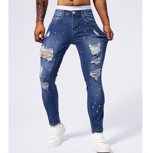 XYGJZ Mens Ripped Skinny Slim Fit Stretch Distressed Destroyed Jeans Denim Pants2