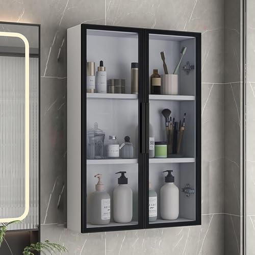 Armario De Baño De Madera Maciza Con Puertas De Cristal, Ideal Para Colocar Sobre El Inodoro, Ideal Para Guardar Medicamentos En El Baño Y La Cocina, 60 X 14 X 75 Cm (23,6 X 5,5 X 29,5 Pulgadas).