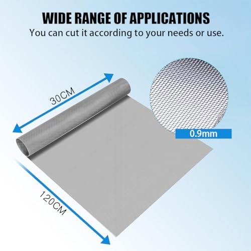 Filter Screen Sheets Stainless Filter Drahtgeflecht Feinmaschig Edelstahl Metall Gitter Fenstergitter Insektenschutz Drahtgitter für Türen Verhindert Mäuse，30CMX120CM