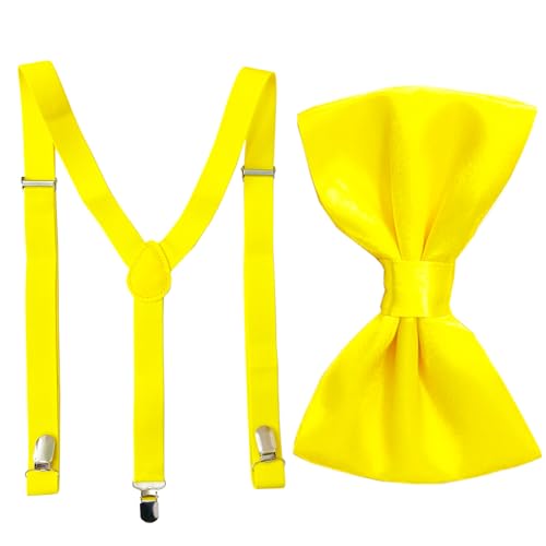 HISUNBEN Tirantes para hombre, tirantes para hombre con clips de metal fuertes, tirantes elásticos ajustables para pantalones, amarillo, Taille unique