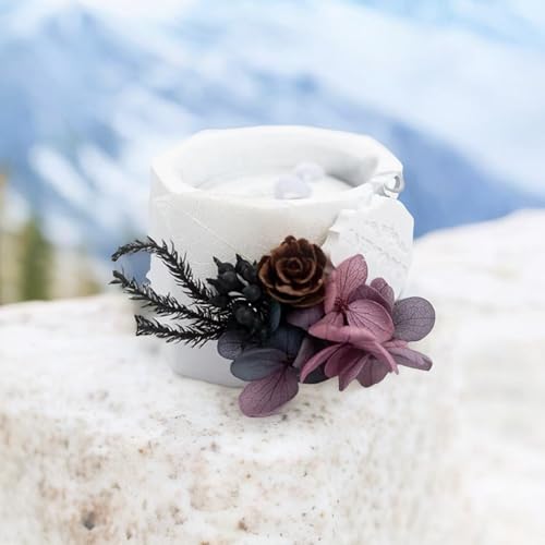 Bougie octogonale en cire de soja coulée main avec de vraies fleurs séchées