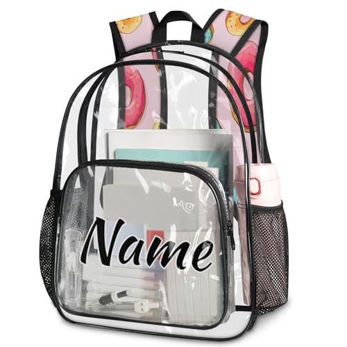 Personalized Cupcake Donut Clear Large Backpack for Stadium Events Custom Dessert Food Theme Transparent Backpacks PVC Plastic See Through Clear Bag for Concerts Festival Travel