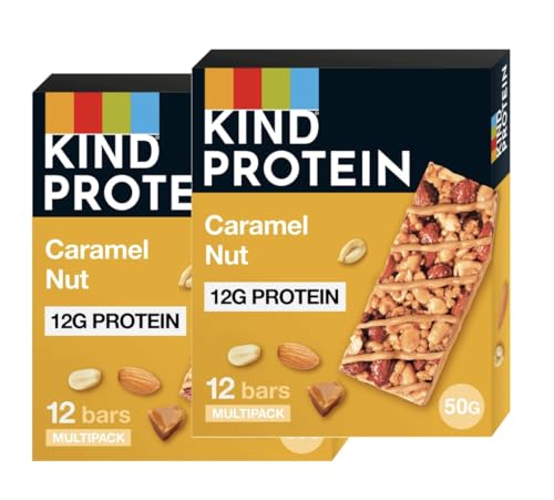 Image of KIND Protein Bars, Gluten Free Snack Bars, Caramel Nut, High Fibre, Healthy Snack, Source of Protein, No Artificial Colours, Flavours or Preservatives, Multipack 24 x 50g