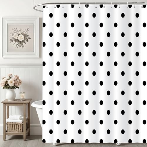 Ksriylm Dots Black White Cute Retro Waterproof Shower Curtain, Funny Pattern Shower Curtains for Bathroom Decor, Chic Aesthetic Washable Bath Shower Curtain 72" W x 72" L